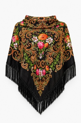 Czarna chusta etno folk kwiaty 110x110 cm