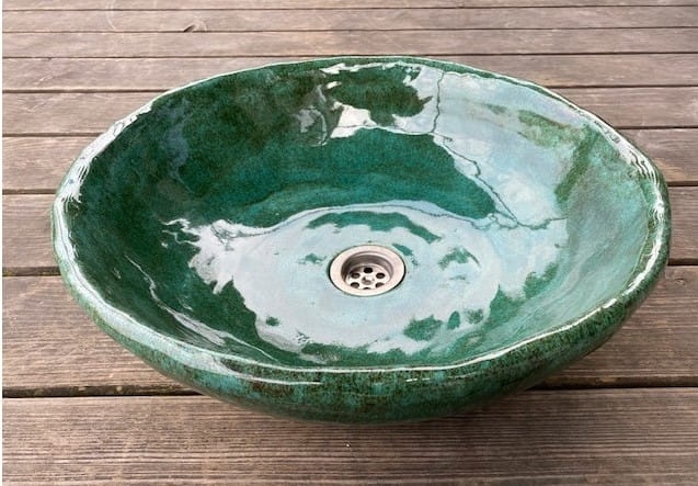 Umywalka nablatowa folk ręcznie robiona butelkowa zieleń 42 cm